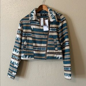 Aztec Blue Women's Striped Bomber Jacket